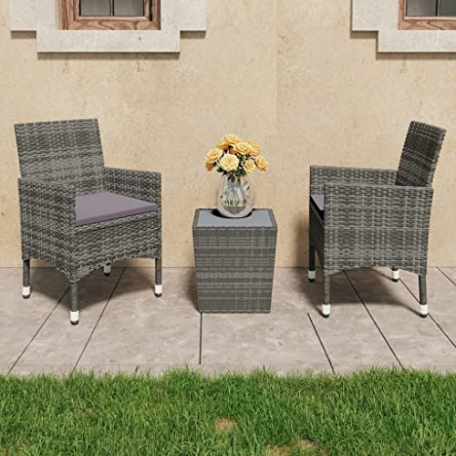 QZZCED 3 Piece Bistro Set,Outdoor Bar Table,Patio Bar Set,Modern Outdoor Furniture,Dining Bench with Back,Bistro Set,for Patio Deck Garden,Backyard & Lawn,Poly Rattan and Tempered Glass Gray