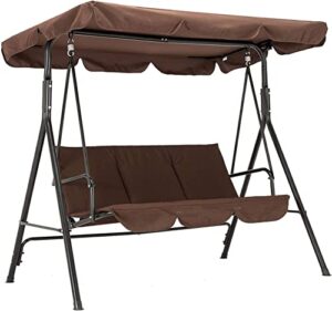 outdoor porch swing, 3 person patio swing seat with sunshade canopy, strong weather resistant steel frame, outdoor porch swing chair bench for patio, garden, poolside, balcony, backyard (coffee)