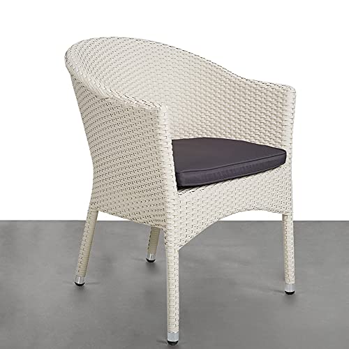 Koreyosh Outdoor Rattan Dining Chair Wicker Patio Arm Chair with Soft Cushion,Steel Frame Front Porch Furniture for Garden, Balcony, Lawn and Indoors (White-1 Pack)