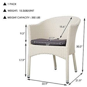 Koreyosh Outdoor Rattan Dining Chair Wicker Patio Arm Chair with Soft Cushion,Steel Frame Front Porch Furniture for Garden, Balcony, Lawn and Indoors (White-1 Pack)