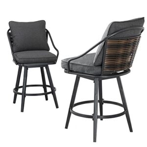 patiofestival outdoor swivel bar stools set of 2,bar height patio chairs cushioned metal all weather garden furniture for deck porch backyard