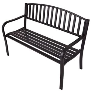 tangkula 50 inch outdoor steel garden bench park bench, patio chair garden bench with high back & rustproof armrests, ideal bench for lawn, yard, porch, deck & poolside
