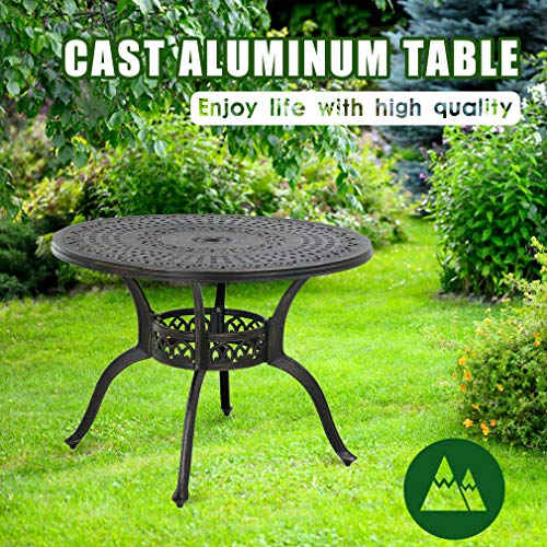 FDW Patio Table Outdoor Table Outdoor Dining Table Patio Dining Table Wrought Iron Weather Resistant Patio Furniture for Patio Outdoor Pool Balcony (Round)