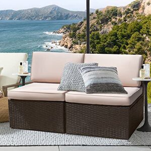 devoko 2 pieces patio furniture sets all-weather outdoor sectional armless sofa (beige)