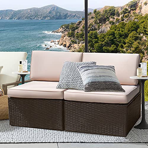 Devoko 2 Pieces Patio Furniture Sets All-Weather Outdoor Sectional Armless Sofa (Beige)