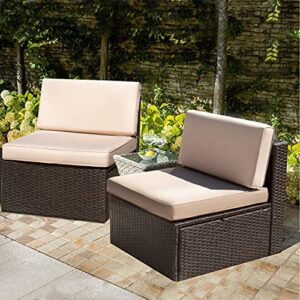 Devoko 2 Pieces Patio Furniture Sets All-Weather Outdoor Sectional Armless Sofa (Beige)