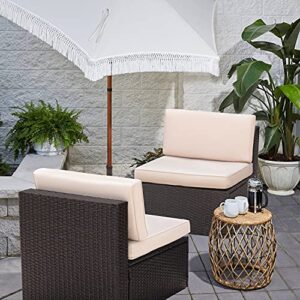 Devoko 2 Pieces Patio Furniture Sets All-Weather Outdoor Sectional Armless Sofa (Beige)