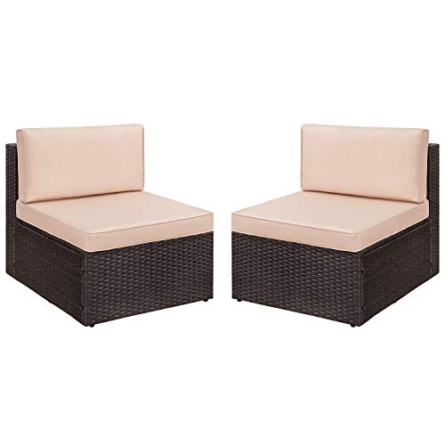 Devoko 2 Pieces Patio Furniture Sets All-Weather Outdoor Sectional Armless Sofa (Beige)