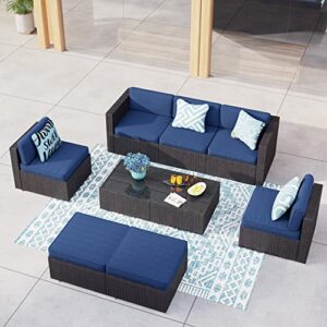 mfstudio outdoor patio furniture set,9 pieces all-weather wicker outdoor couch sectional sofa,rattan patio conversation set with coffee table, blue washable cushion