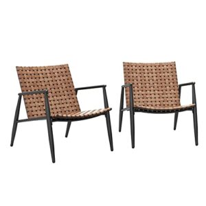 grand patio outdoor aksel series conversation chairs set of 2 all weather wicker patio chairs with powder coated aluminum frame bistro set for garden backyard balcony brown