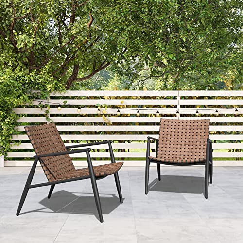 Grand patio Outdoor Aksel Series Conversation Chairs Set of 2 All Weather Wicker Patio Chairs with Powder Coated Aluminum Frame Bistro Set for Garden Backyard Balcony Brown