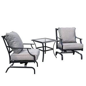 Grand patio 3 Pieces Patio Chairs Set,Steel Outdoor Furniture Set with Coffee Table and Grey Thick Cushions for Garden Lawn Porch(Grey)