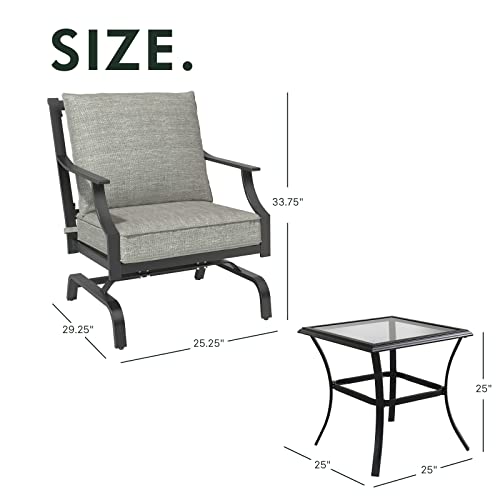 Grand patio 3 Pieces Patio Chairs Set,Steel Outdoor Furniture Set with Coffee Table and Grey Thick Cushions for Garden Lawn Porch(Grey)