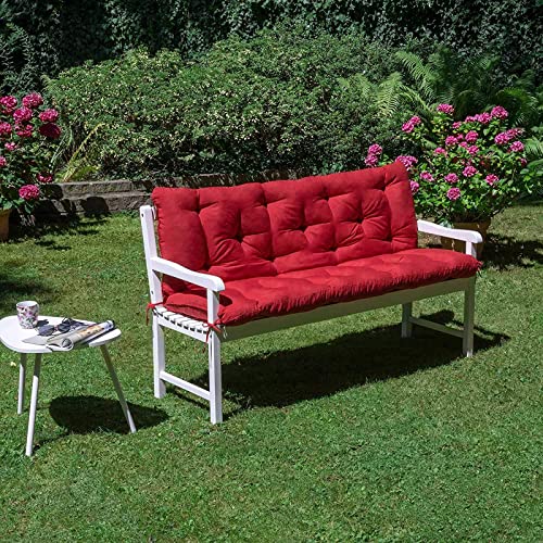 AvgnLxqe Outdoor Swing Cushions with Backrest,2-3 Seater Waterproof Soft Replacement Cushion with Tie,Garden Bench Cushion Thick Swing Pad for Patio Loveseat/Bench (red 59 * 39.3 * 3.9in)