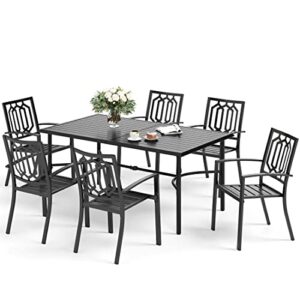 sunshine valley outdoor dining sets 7 pcs, patio dining chairs 6 pcs metal material 66.9x 38×29.1 rounded support dining table with 1.57” umbrella hole for outdoor kitchen lawn garden,bistro,deck.