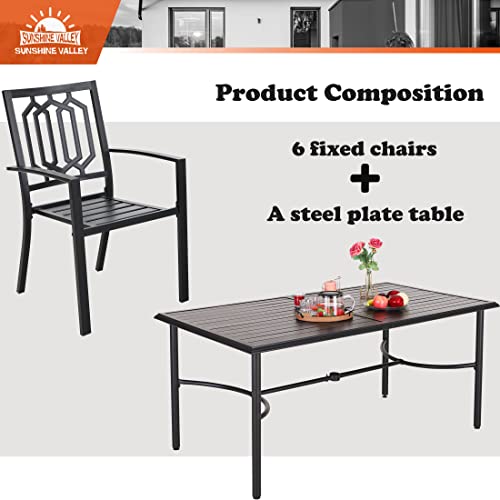 SUNSHINE VALLEY Outdoor Dining Sets 7 PCS, Patio Dining Chairs 6 PCS Metal Material 66.9X 38x29.1 Rounded Support Dining Table with 1.57” Umbrella Hole for Outdoor Kitchen Lawn Garden,Bistro,Deck.