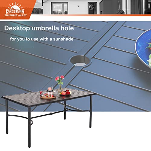 SUNSHINE VALLEY Outdoor Dining Sets 7 PCS, Patio Dining Chairs 6 PCS Metal Material 66.9X 38x29.1 Rounded Support Dining Table with 1.57” Umbrella Hole for Outdoor Kitchen Lawn Garden,Bistro,Deck.