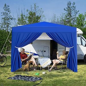 Yaheetech 10x10 Pop Up Canopy with 4 Removable Sidewalls, Portable Enclosed Instant Tent, Waterproof Outdoor Tent, Beach Sun Shelter with 4 Sandbags, 8 Stakes & 4 Ropes, Blue