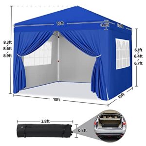 Yaheetech 10x10 Pop Up Canopy with 4 Removable Sidewalls, Portable Enclosed Instant Tent, Waterproof Outdoor Tent, Beach Sun Shelter with 4 Sandbags, 8 Stakes & 4 Ropes, Blue