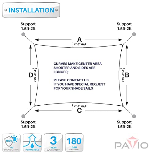 Patio Paradise 8' x 12' Turquoise Sun Shade Sail Rectangle Canopy UV Block Awning Heavy Duty Commercial Grade for Patio Backyard Lawn Garden Outdoor Activities