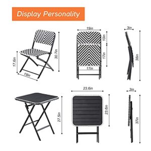 WAMPAT 3 Pcs Patio Bistro Set Plus Size Wicker Folding Furniture Set, 2 Wicker Folding Chairs, Iron Slatted Tabletop Table for Small Space Lawn, Pool, Balcony & Garden J0004D-1
