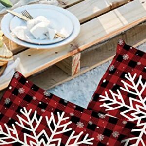 Outdoor Waterproof Throw Pillow Covers Set of 2,Christmas Snowflake Plaid Red Outdoor Pillow Covers Decorative Cushion Covers for Patio Funiture Garden,18 x 18 Inches,Winter Rustic Buffalo Checkered