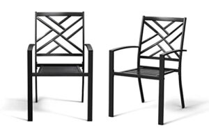 bigroof outdoor patio dining chairs set of 2, metal stackable bistro deck chairs support 300lb all-weather patio furniture for backyard, deck, patio, lawn & garden (2) (2, black1)