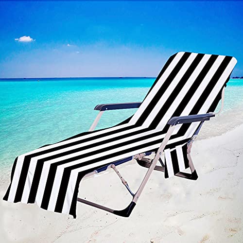 Beach Chair Cover Microfiber Chaise Lounges Chair Towel Cover Stripe Lounges Chair Covers with Side Pockets for Sun Lounger Pool Sunbathing Garden Beach Hotel