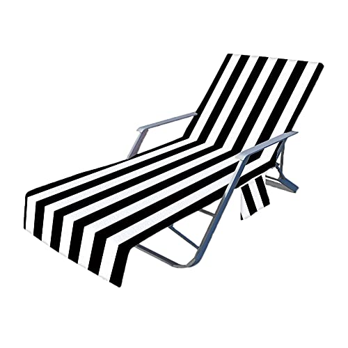 Beach Chair Cover Microfiber Chaise Lounges Chair Towel Cover Stripe Lounges Chair Covers with Side Pockets for Sun Lounger Pool Sunbathing Garden Beach Hotel