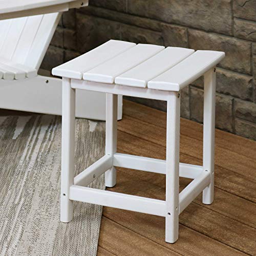Sunnydaze All-Weather White Outdoor Side Table - Modern Square Adirondack Side Table - Stylish Patio Furniture Accessory - Perfect for Yard, Patio, Garden and Poolside