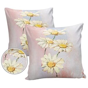 Outdoor Waterproof Throw Pillow Covers Daisy Flower Lumbar Pillowcases Oil Painting Abstract Decorative Outdoor Pillows Cushion Case Patio Pillows for Sofa Couch Bed Garden 16 x 16 Inches