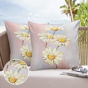 Outdoor Waterproof Throw Pillow Covers Daisy Flower Lumbar Pillowcases Oil Painting Abstract Decorative Outdoor Pillows Cushion Case Patio Pillows for Sofa Couch Bed Garden 16 x 16 Inches