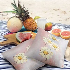 Outdoor Waterproof Throw Pillow Covers Daisy Flower Lumbar Pillowcases Oil Painting Abstract Decorative Outdoor Pillows Cushion Case Patio Pillows for Sofa Couch Bed Garden 16 x 16 Inches