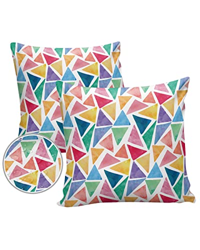 Outdoor Waterproof Throw Pillow Covers Geometric Pattern Lumbar Pillowcases Multicolor Triangle Decorative Outdoor Pillows Cushion Case Patio Pillows for Sofa Couch Bed Garden 16 x 16 Inches