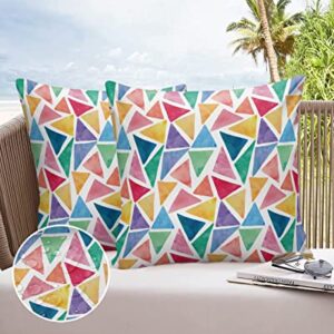 Outdoor Waterproof Throw Pillow Covers Geometric Pattern Lumbar Pillowcases Multicolor Triangle Decorative Outdoor Pillows Cushion Case Patio Pillows for Sofa Couch Bed Garden 16 x 16 Inches