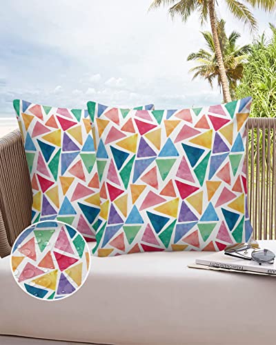 Outdoor Waterproof Throw Pillow Covers Geometric Pattern Lumbar Pillowcases Multicolor Triangle Decorative Outdoor Pillows Cushion Case Patio Pillows for Sofa Couch Bed Garden 16 x 16 Inches