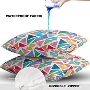 Outdoor Waterproof Throw Pillow Covers Geometric Pattern Lumbar Pillowcases Multicolor Triangle Decorative Outdoor Pillows Cushion Case Patio Pillows for Sofa Couch Bed Garden 16 x 16 Inches