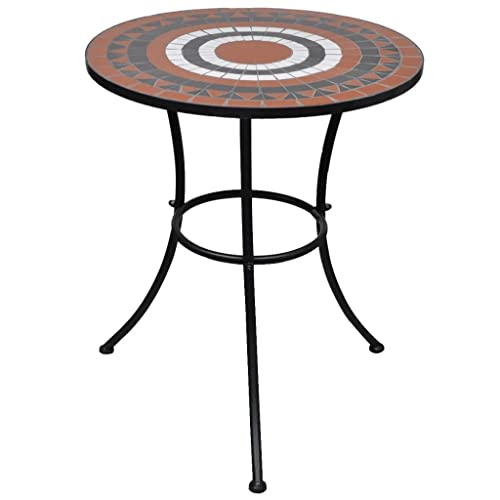 vidaXL Bistro Table Mosaic Ceramic Terracotta White Outdoor Garden Patio Cafe