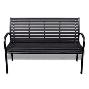 festnight garden bench 49.2 inch steel wpc frame weather resistant slats seat and back outdoor bench for parks school playgrounds colleges