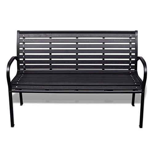 Festnight Garden Bench 49.2 Inch Steel WPC Frame Weather Resistant Slats Seat and Back Outdoor Bench for Parks School Playgrounds Colleges