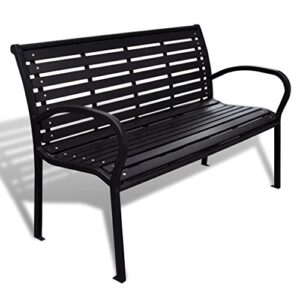 Festnight Garden Bench 49.2 Inch Steel WPC Frame Weather Resistant Slats Seat and Back Outdoor Bench for Parks School Playgrounds Colleges