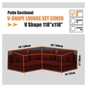 Gicov Patio Sofa Cover for Outdoor Furniture Waterproof L Shape Sofa Cover Sectional Couch Cover Heavy Duty Garden Furniture Protector with Windproof Strap