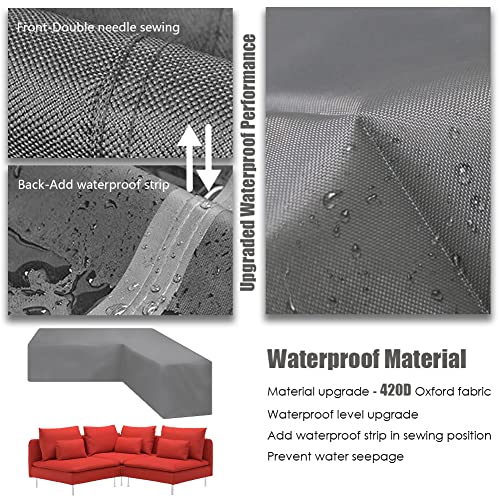 Gicov Patio Sofa Cover for Outdoor Furniture Waterproof L Shape Sofa Cover Sectional Couch Cover Heavy Duty Garden Furniture Protector with Windproof Strap