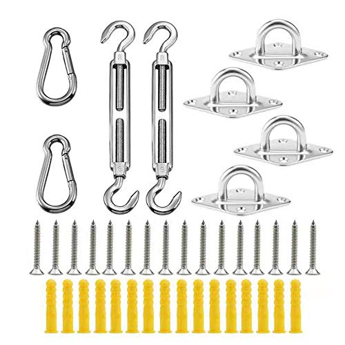 FOLUXING Shade Sail Hardware Kit for Rectangle or Square Sun Shade Sail Installation in Patio Lawn Garden, 304 Grade Stainless for Garden Outdoors(40Pcs)