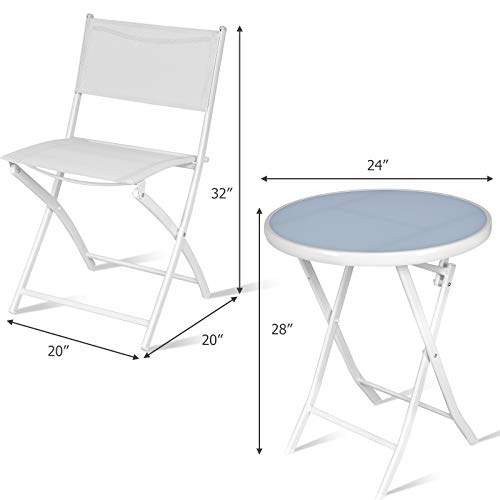 S AFSTAR 3-Piece Bistro Set, Folding Chairs and Table for Indoor Outdoor Patio Balcony Garden Poolside (White)