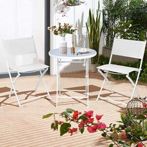 S AFSTAR 3-Piece Bistro Set, Folding Chairs and Table for Indoor Outdoor Patio Balcony Garden Poolside (White)