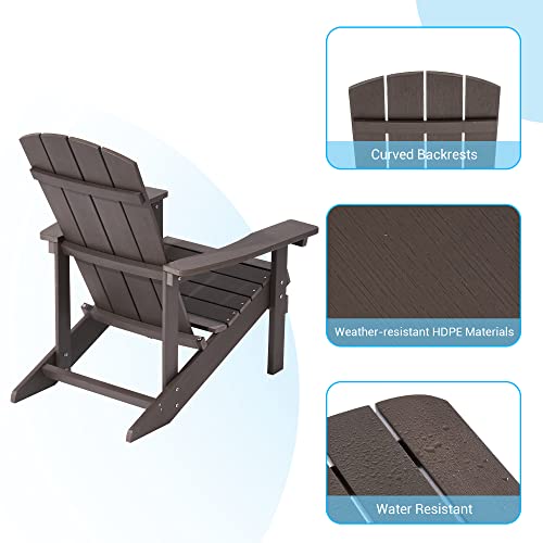 MISSBRELLA Plastic Adirondack Chairs Hips Material Looks Like Real Wood Weather Resistant for Patio Garden, Backyard, Patio and Indoors (Coffee)