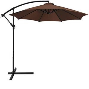 xtremepowerus 96065 10 ft 8 ribs cantilever offset hanging umbrellas garden with cross base, brown