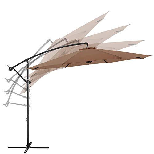 XtremepowerUS 96065 10 ft 8 Ribs Cantilever Offset Hanging Umbrellas Garden with Cross Base, Brown