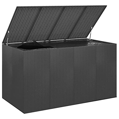 vidaXL Patio Cushion Box Garden Outdoor Lawn Yard Terrace Balcony Backyard Storage Chest Cabinet Cushion Box Furniture PE Rattan Gray